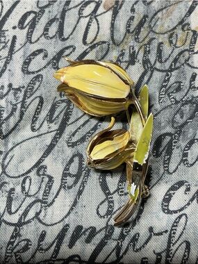 Vintage Yellow Enamel Tulip Brooch